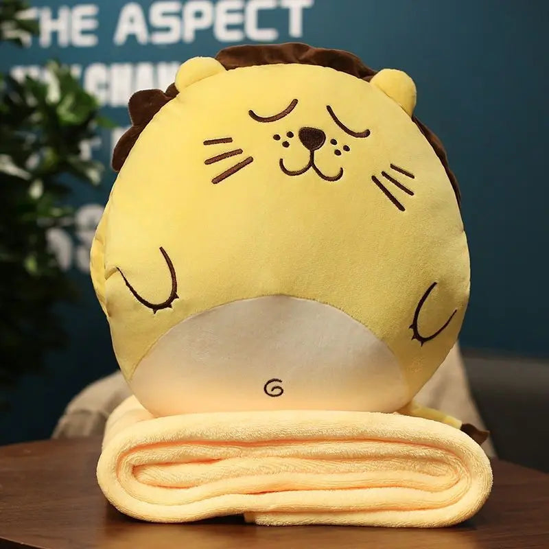 Cartoon Animal Pillow Blanket 3 In1 Stuffed Hand Warmer Bag Cute Cushion Blanket Home Car Travel pillow for children Girl Gift