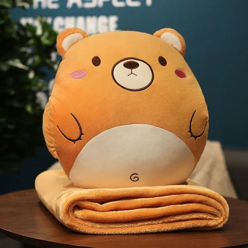 Cartoon Animal Pillow Blanket 3 In1 Stuffed Hand Warmer Bag Cute Cushion Blanket Home Car Travel pillow for children Girl Gift