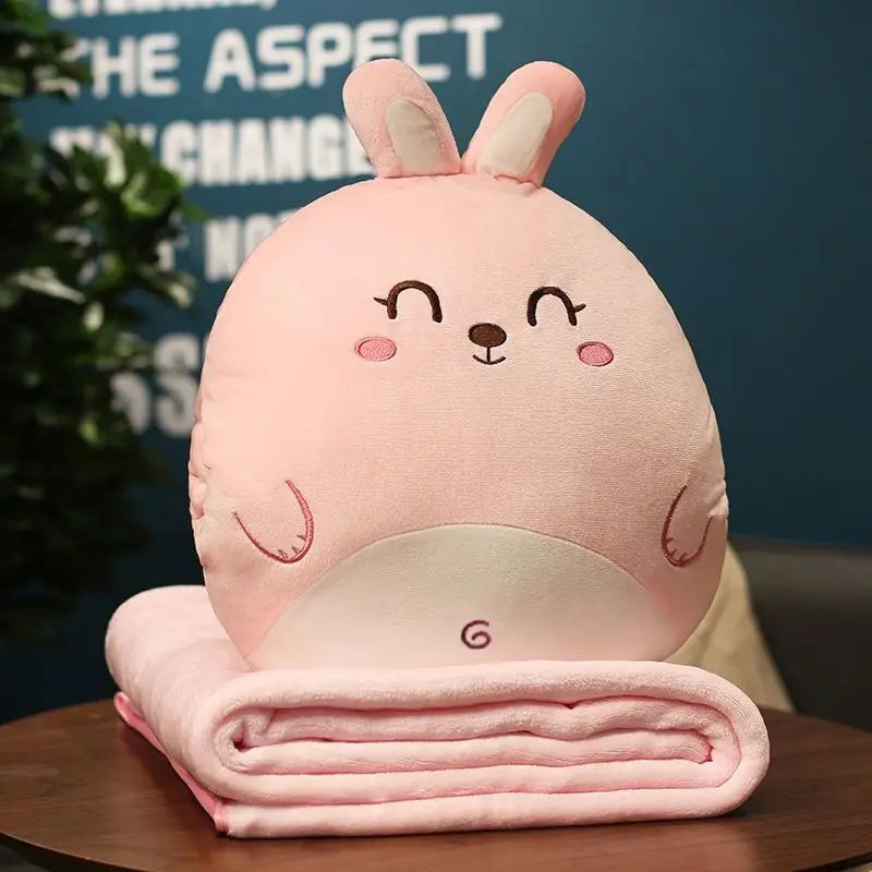 Cartoon Animal Pillow Blanket 3 In1 Stuffed Hand Warmer Bag Cute Cushion Blanket Home Car Travel pillow for children Girl Gift