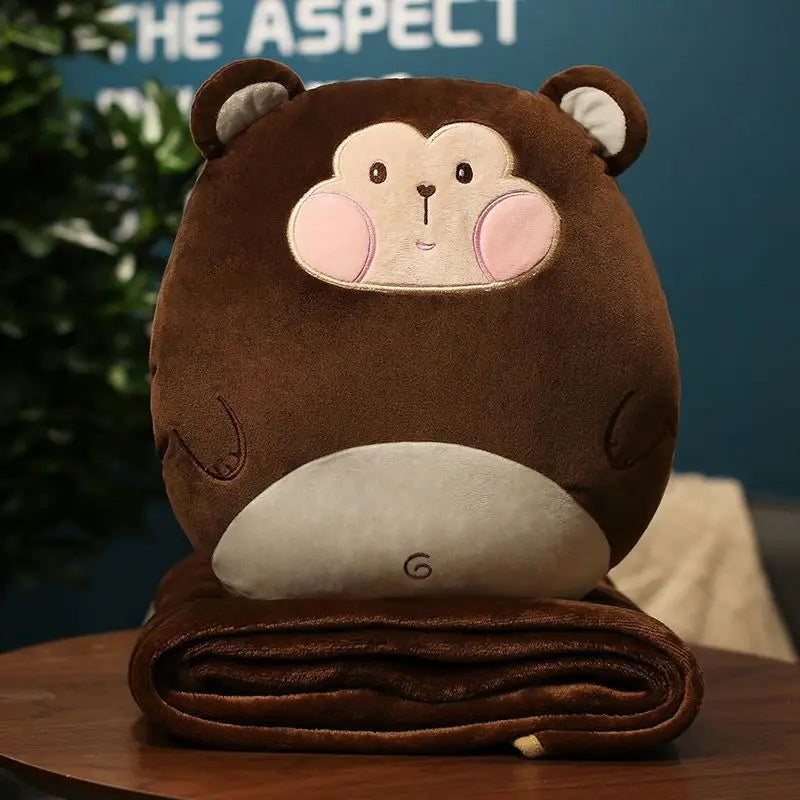 Cartoon Animal Pillow Blanket 3 In1 Stuffed Hand Warmer Bag Cute Cushion Blanket Home Car Travel pillow for children Girl Gift