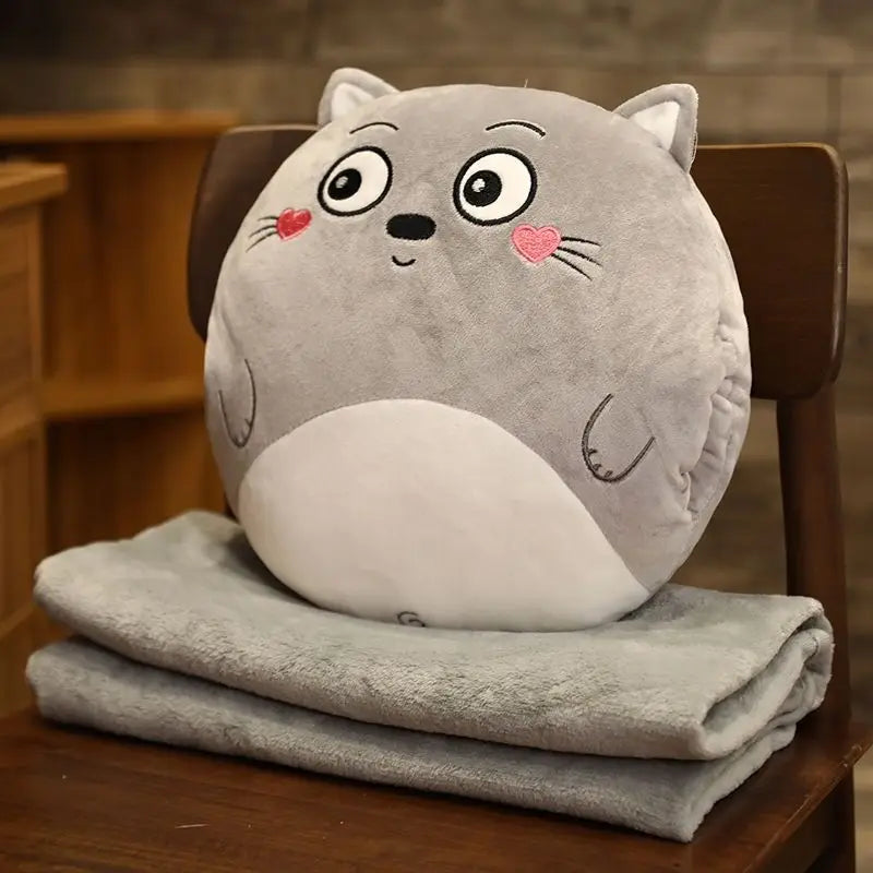 Cartoon Animal Pillow Blanket 3 In1 Stuffed Hand Warmer Bag Cute Cushion Blanket Home Car Travel pillow for children Girl Gift