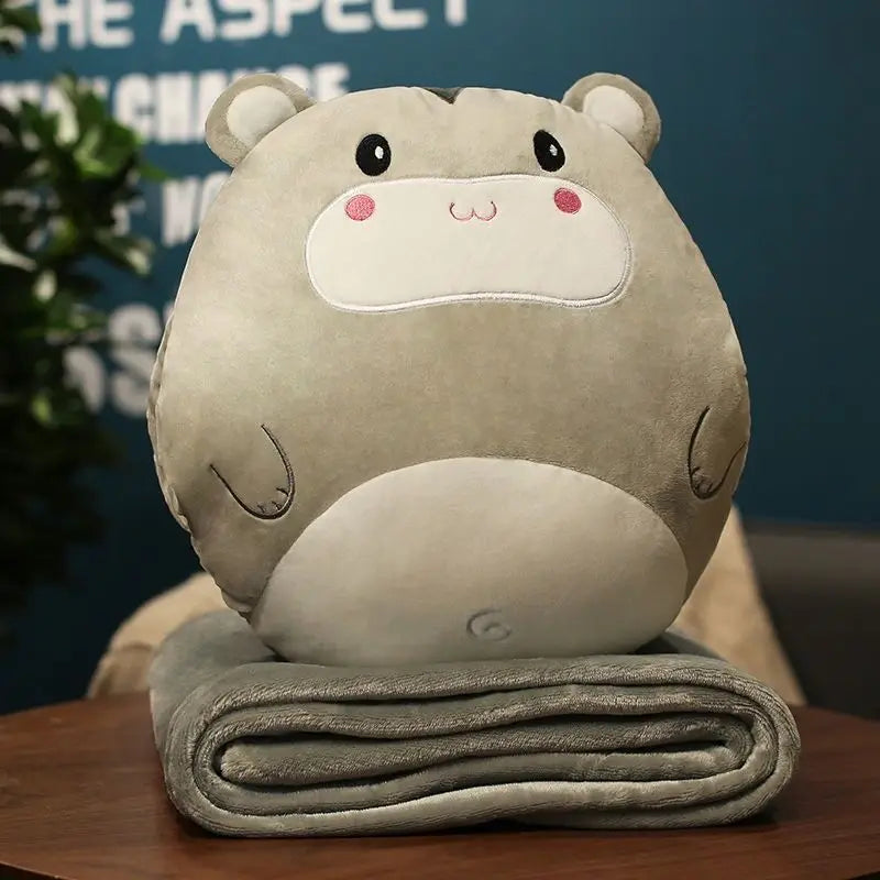 Cartoon Animal Pillow Blanket 3 In1 Stuffed Hand Warmer Bag Cute Cushion Blanket Home Car Travel pillow for children Girl Gift