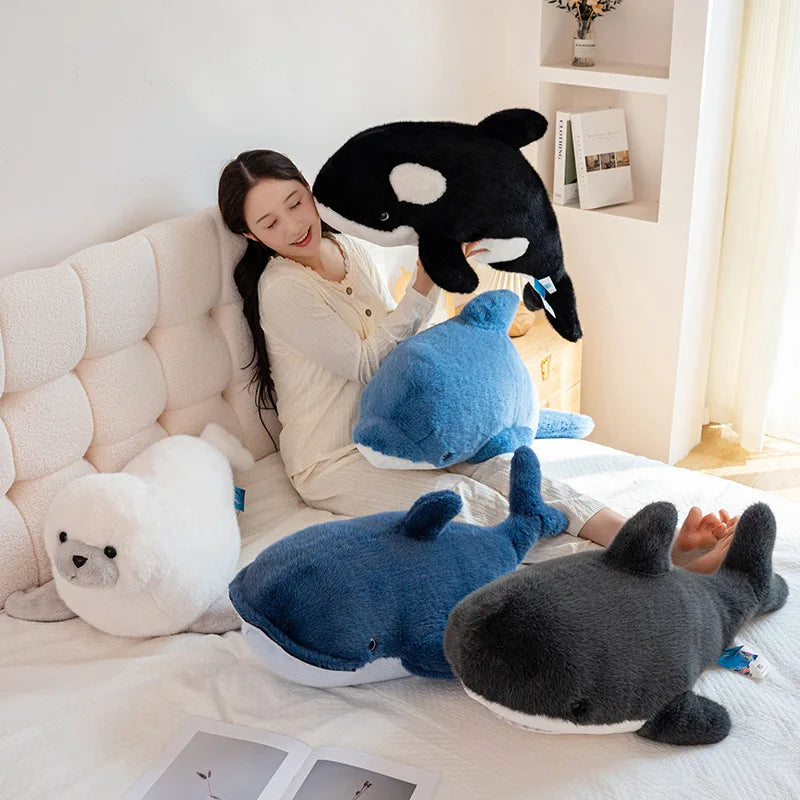 25-105cm Giant Shark Plush Toys Soft Stuffed Baleen Whales Kawaii Ocean Animals Doll Plushies Pillow for Kids Girls Gifts Decor
