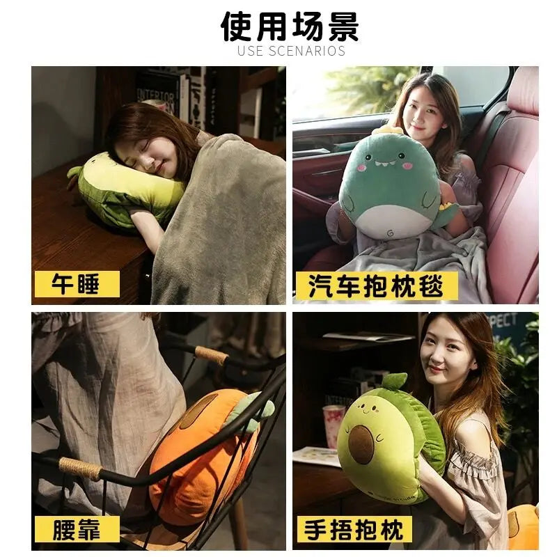 Cartoon Animal Pillow Blanket 3 In1 Stuffed Hand Warmer Bag Cute Cushion Blanket Home Car Travel pillow for children Girl Gift