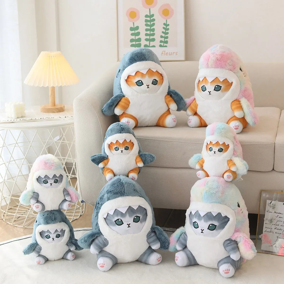 Creative Cartoon Shark Cat Plush Soft Stuffed Animal Doll For Baby Cute Peluche Kids Birthday Christmas Gift